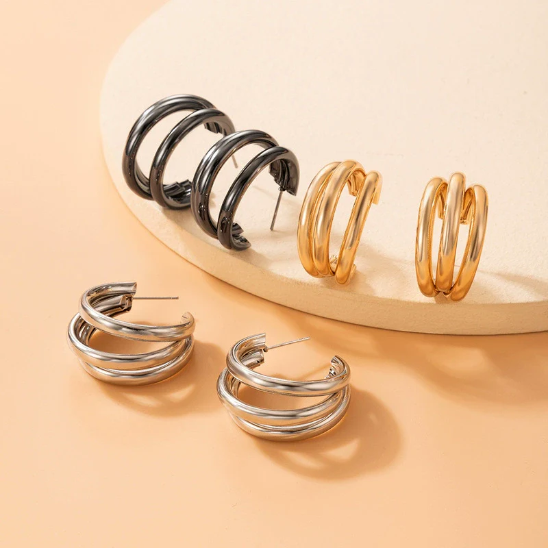 Jewelry Alloy Cshaped Semicircle Geometric Electroplated Earrings - Image 8