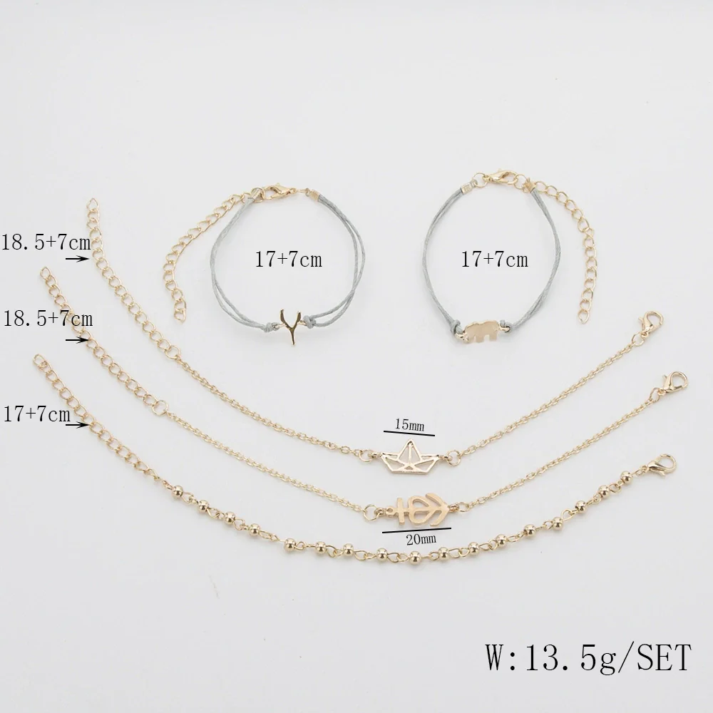 Jewelry Alloy Electroplated Creative Elephant Boat Bead English Letter Love Ship Anchor Bracelet Set - Image 4