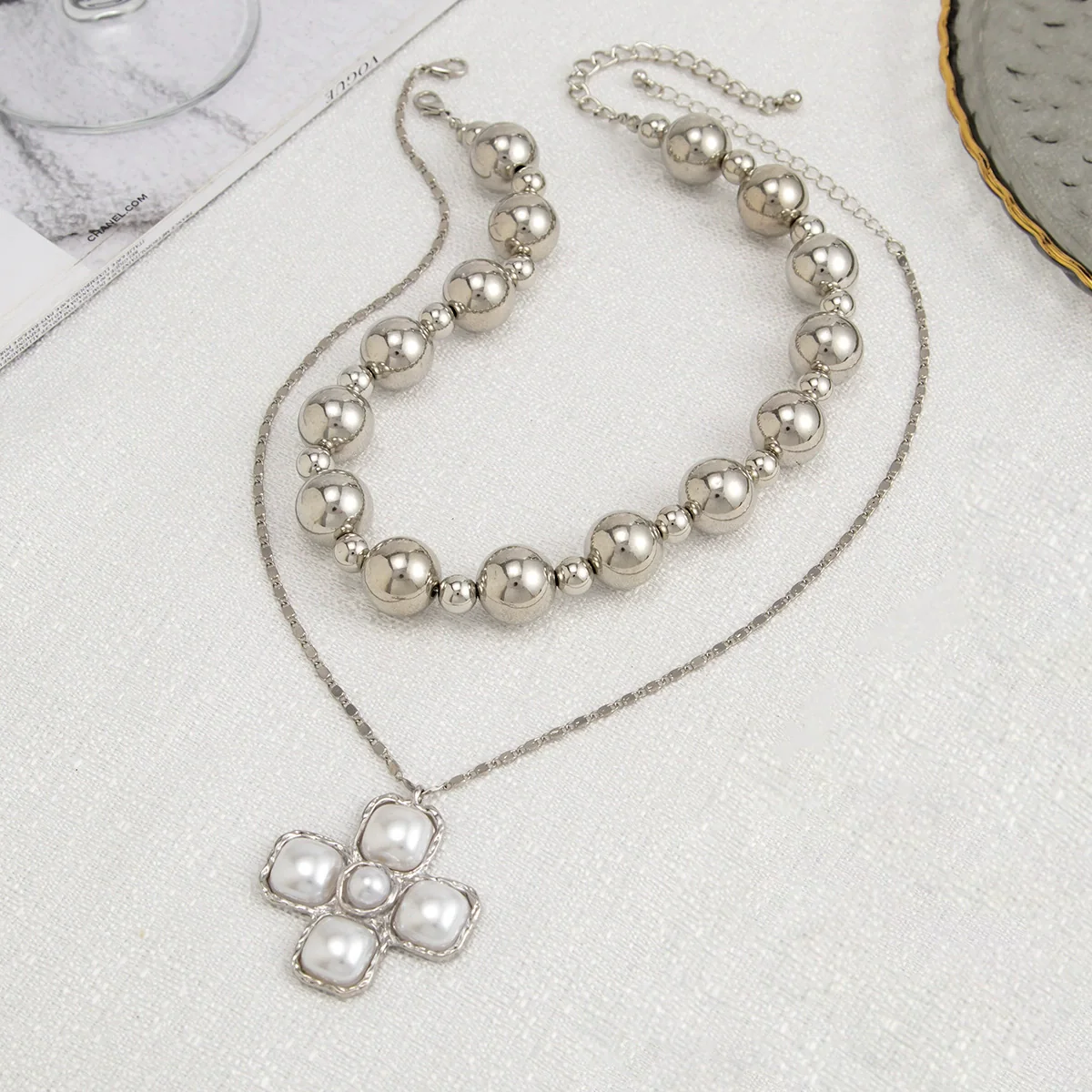 Jewelry Alloy Geometric Beaded Necklace Electroplating Punk Hiphop Style For Women - Image 4