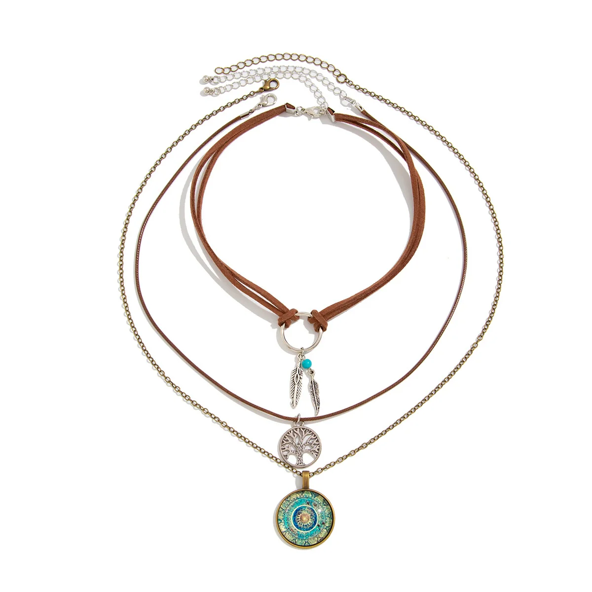 Jewelry Alloy Geometric Devil's Eye Pendant Necklace With Leather Wax Thread Iron Chain Rice Beads Acrylic Crystal Electroplating For Women - Image 5