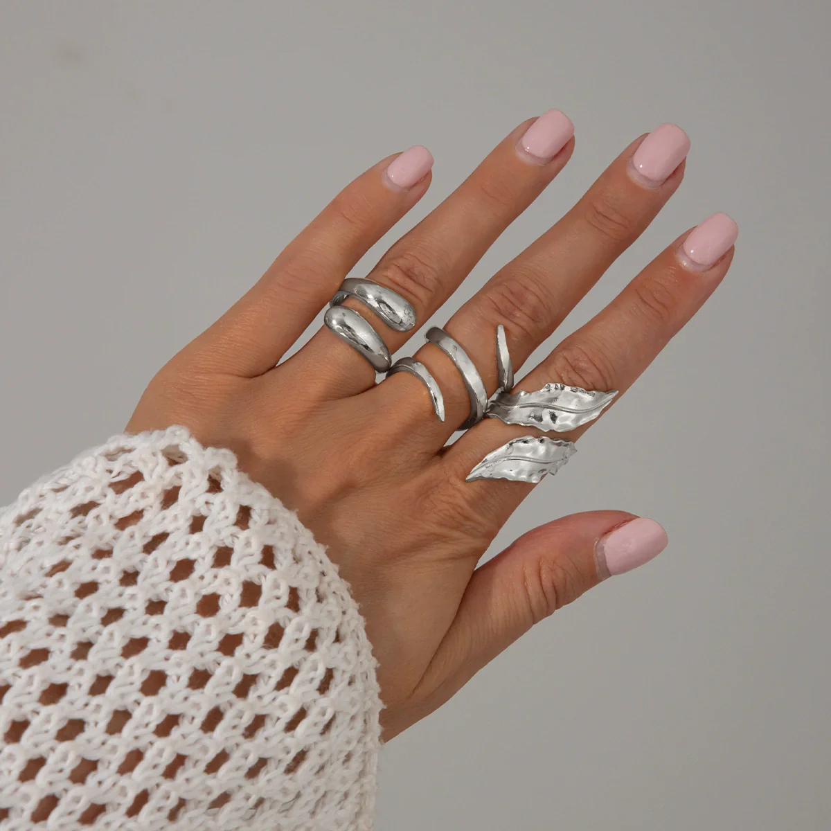 Jewelry Alloy Geometric Exaggerated Asymmetrical Open Ring Set Electroplating Niche Style - Image 15