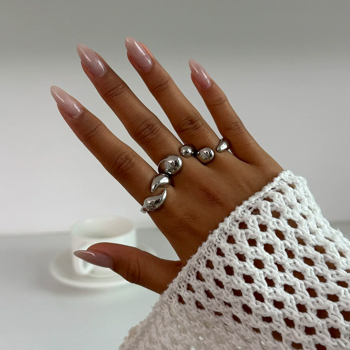 Jewelry Alloy Geometric Exaggerated Asymmetrical Open Ring Set Electroplating Niche Style - Image 21