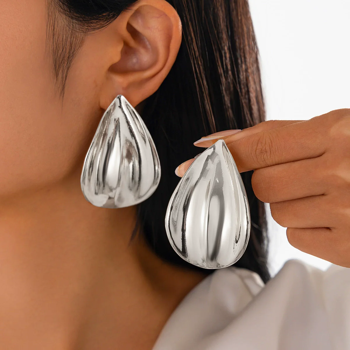 Jewelry Alloy Geometric Folding Water Drop Pendant Earrings Electroplating - Image 14