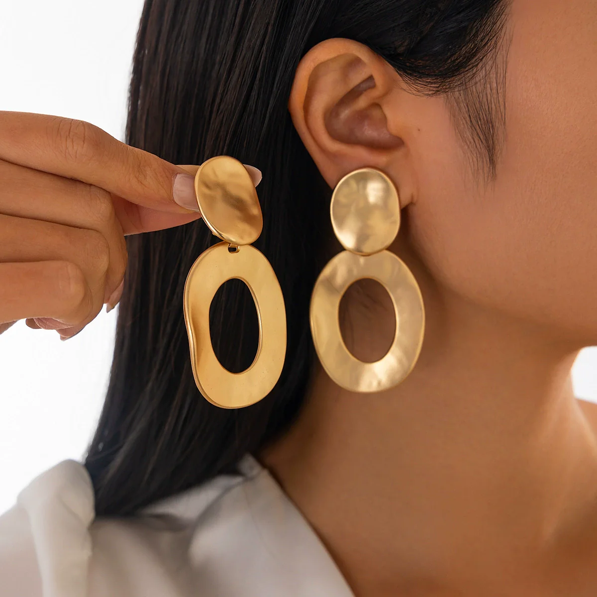 Jewelry Alloy Geometric Folding Water Drop Pendant Earrings Electroplating - Image 8