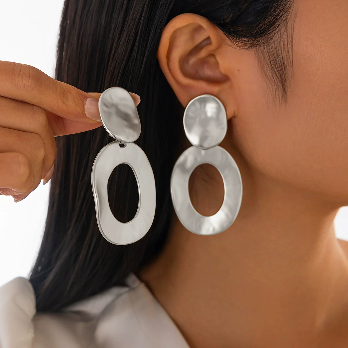 Jewelry Alloy Geometric Folding Water Drop Pendant Earrings Electroplating - Image 9