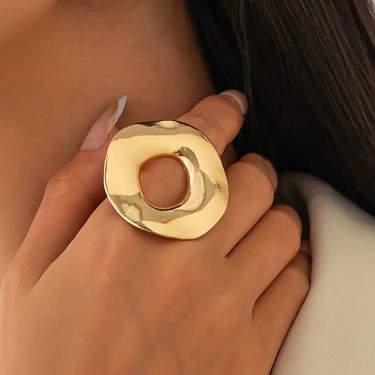 Jewelry Alloy Geometric Hollow Round Irregular Electroplating Earrings For Women - Image 3