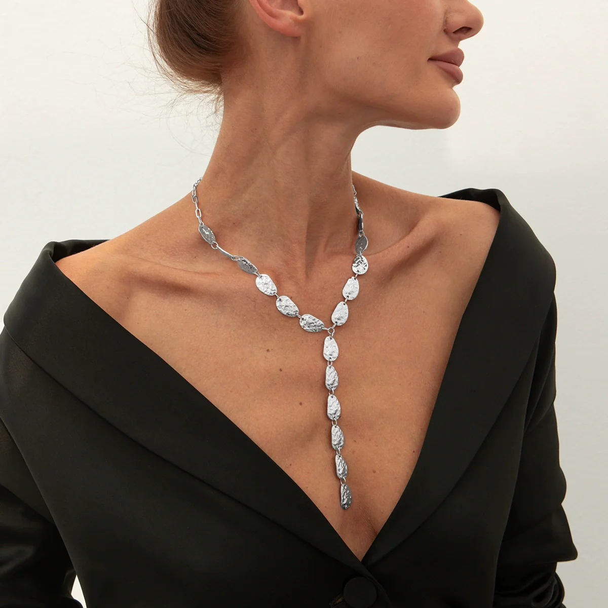Jewelry Alloy Geometric Irregular Baroque Yshaped Clavicle Chain With Water Drop Pendant Electroplated For Women - Image 9