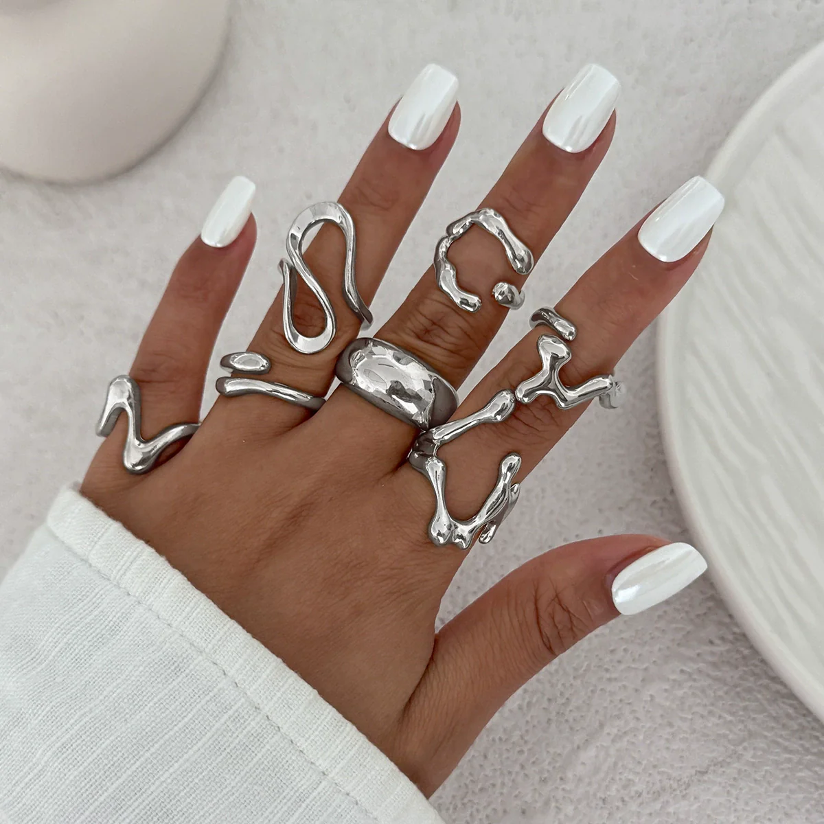 Jewelry Alloy Geometric Irregular Liquid Lava Pleated Open Ring Electroplating Light Luxury Design - Image 11