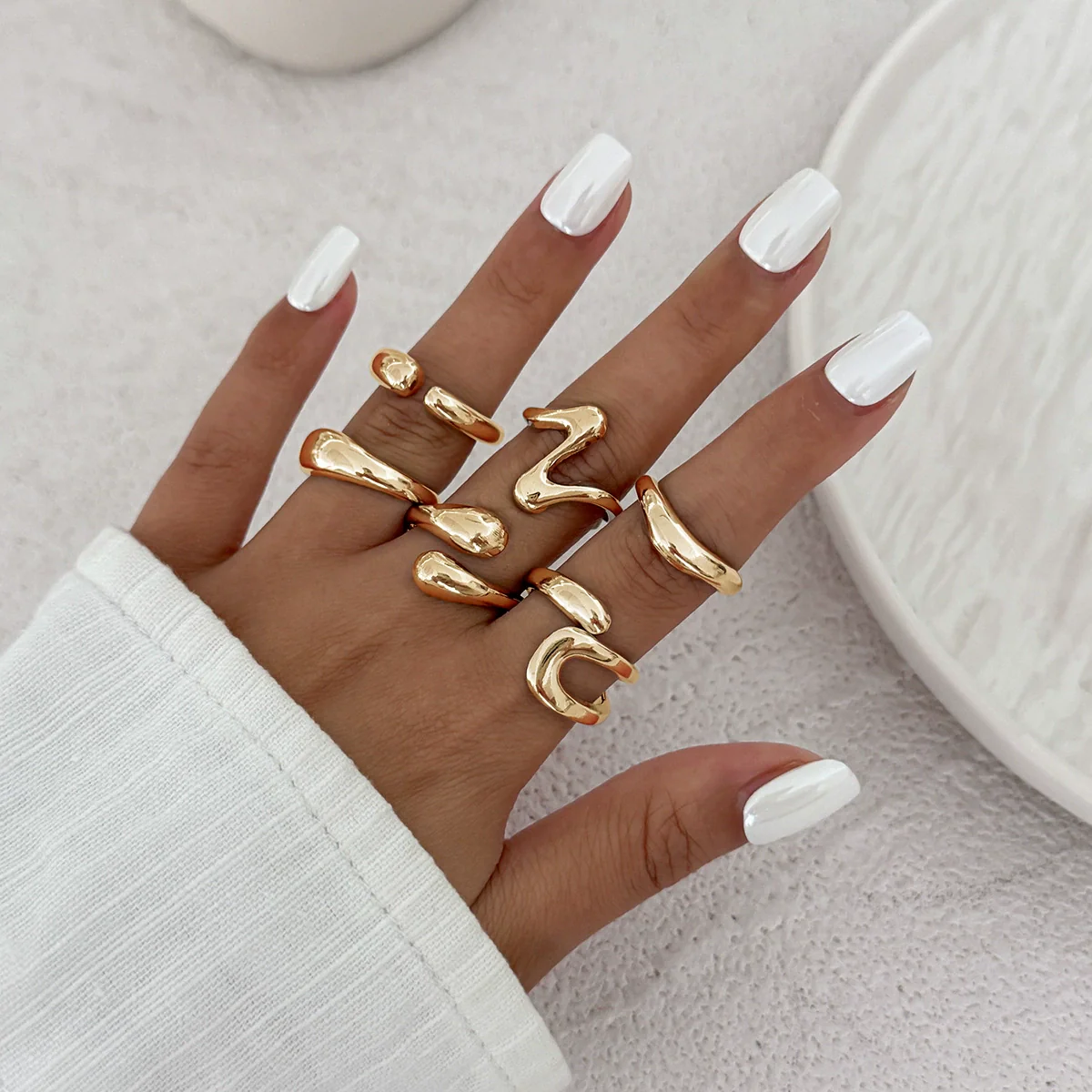 Jewelry Alloy Geometric Irregular Liquid Lava Pleated Open Ring Electroplating Light Luxury Design - Image 16