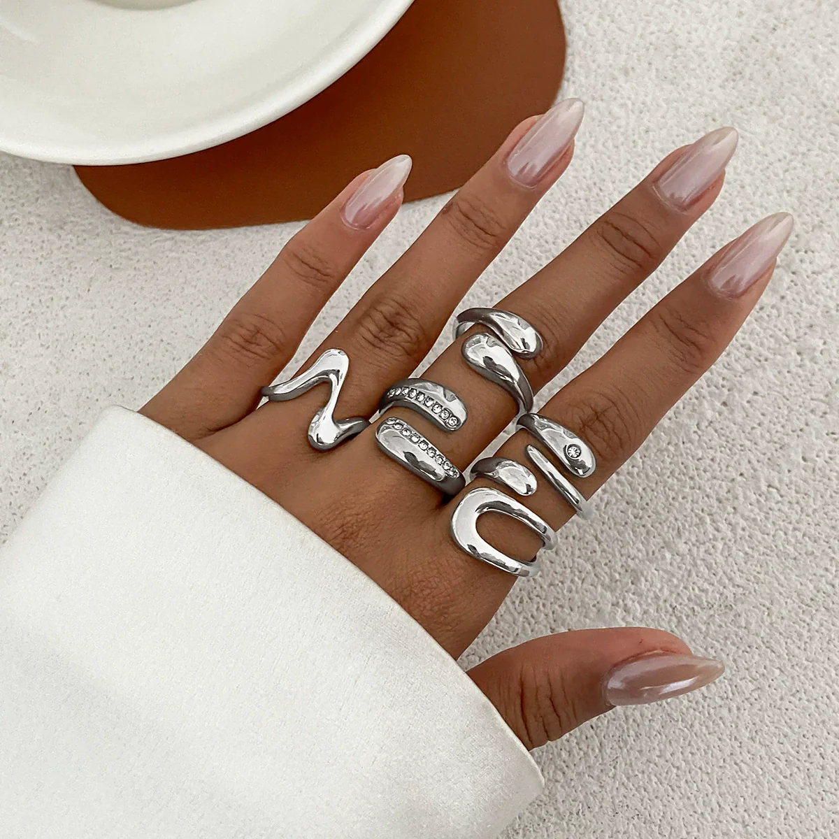 Jewelry Alloy Geometric Irregular Liquid Lava Pleated Open Ring Electroplating Light Luxury Design - Image 19