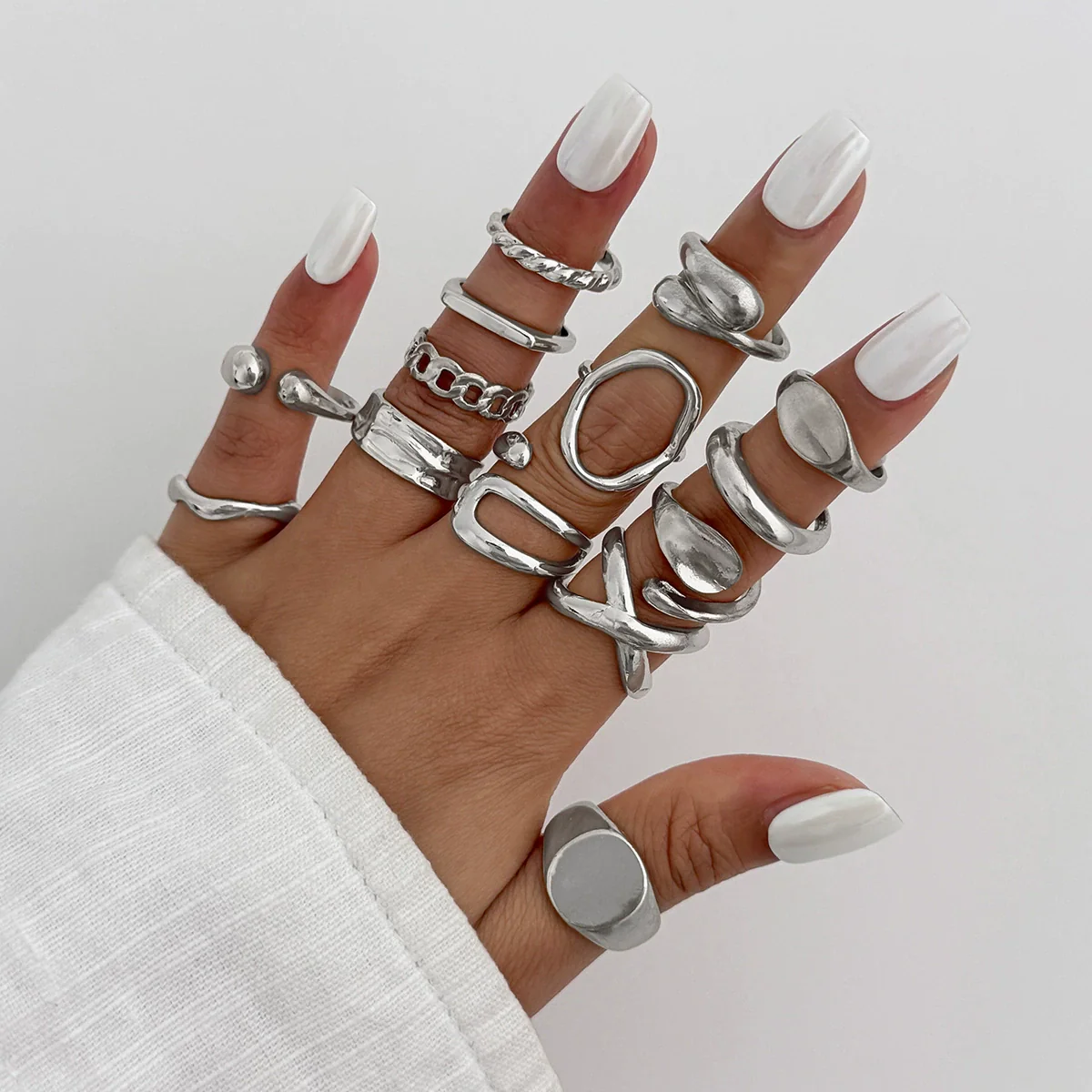 Jewelry Alloy Geometric Irregular Liquid Lava Pleated Open Ring Electroplating Light Luxury Design - Image 7