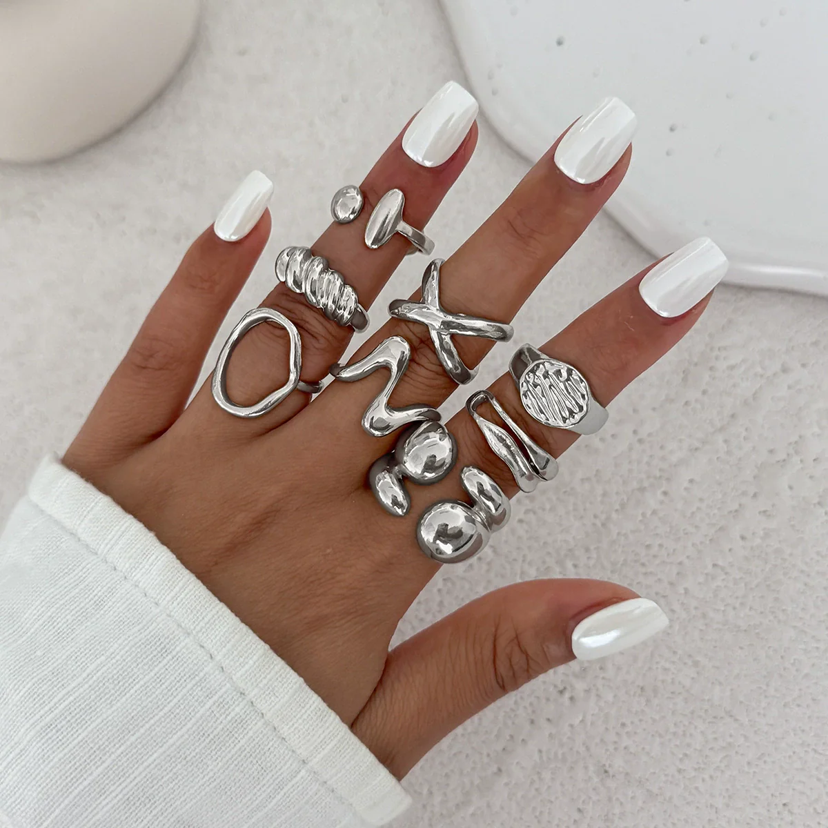 Jewelry Alloy Geometric Irregular Liquid Lava Pleated Open Ring Electroplating Light Luxury Design - Image 9