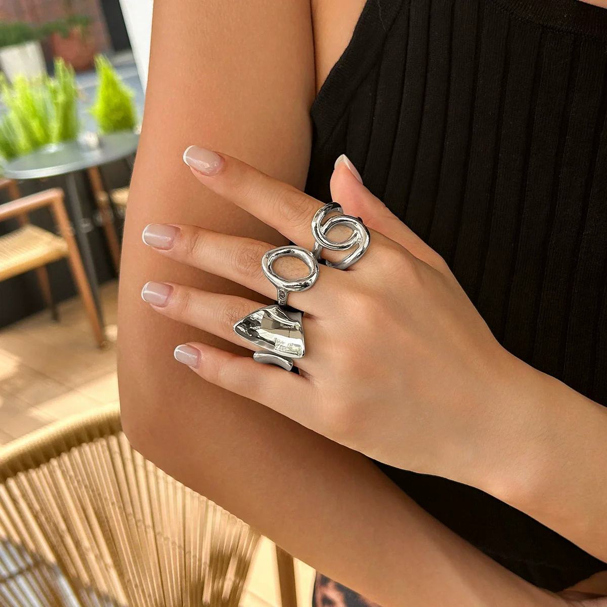 Jewelry Alloy Geometric Oshaped Electroplated Ring Set - Image 7