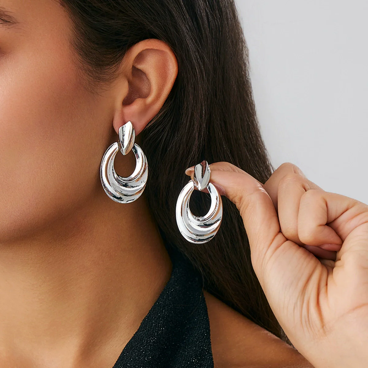Jewelry Alloy Geometric Pleated Asymmetrical Pendant Earrings Electroplating - Image 19