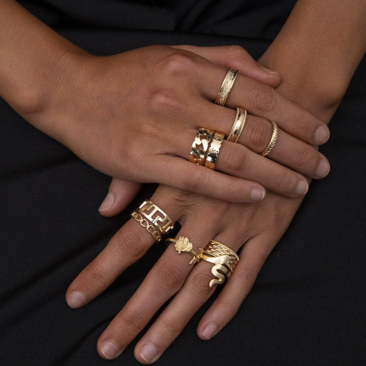 Jewelry Alloy Geometric Ring With Flower Pattern Punk Style Electroplating For Women - Image 2