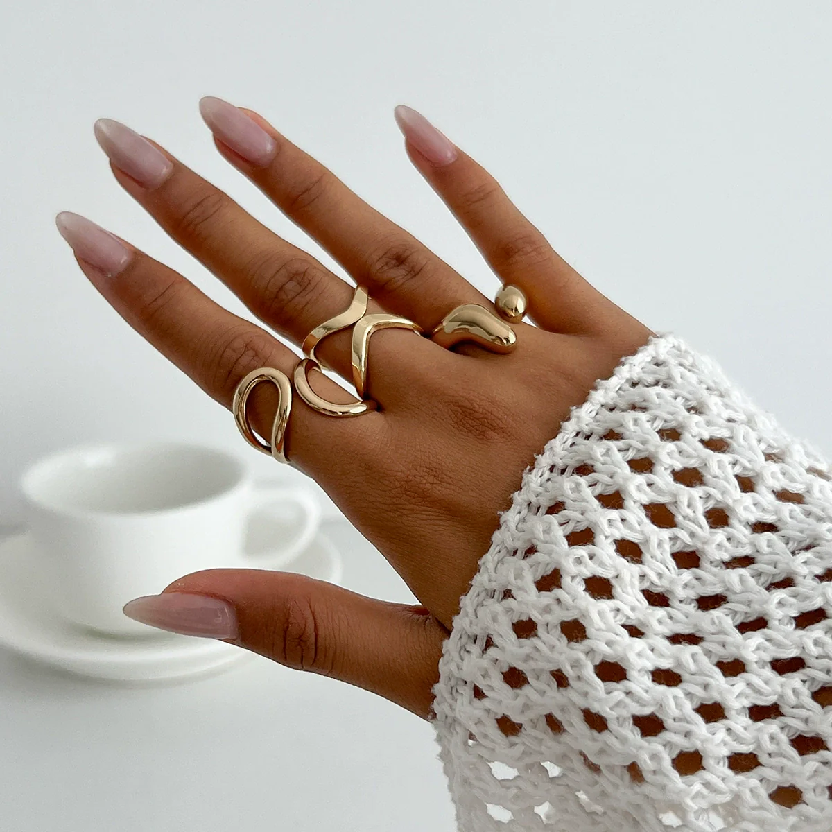 Jewelry Alloy Geometric Simple Style Water Drop Open Ring Electroplating For Women - Image 12