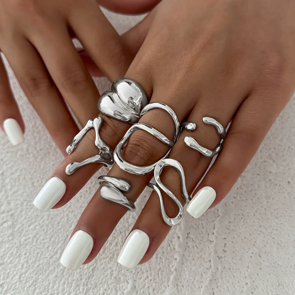 Jewelry Alloy Geometric Water Drop Hug Open Ring Electroplating For Women - Image 2