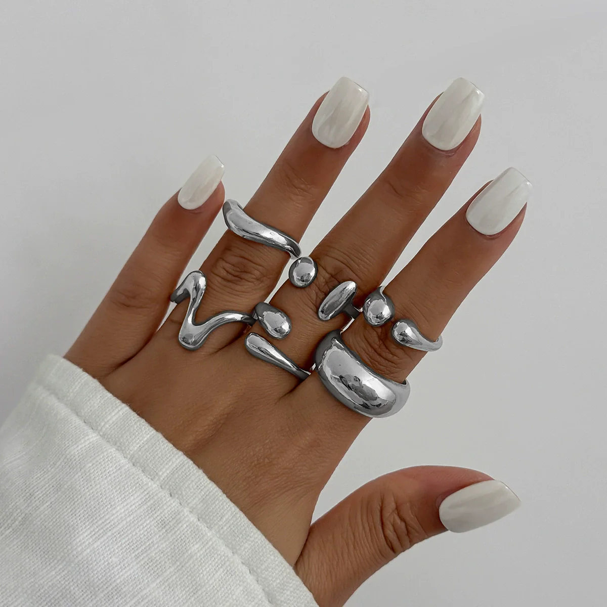 Jewelry Alloy Geometric Water Drop Hug Open Ring Electroplating For Women - Image 7