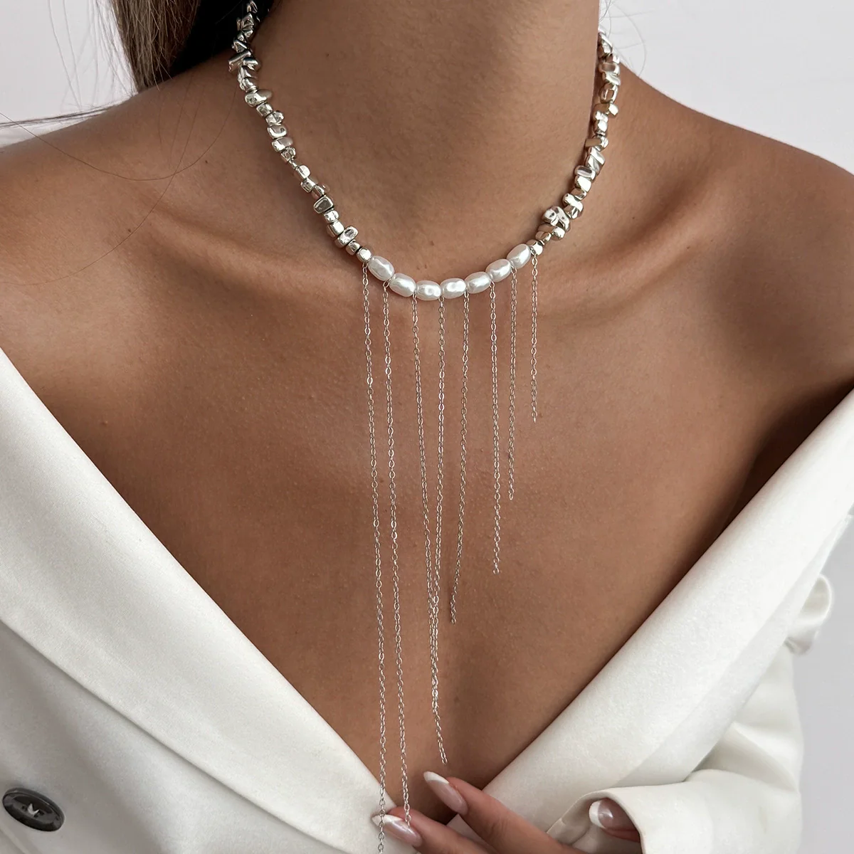 Jewelry Alloy Heart Pendant Necklace Sweet Style Electroplating Clavicle Chain Imitation Pearl Tassel - Image 11