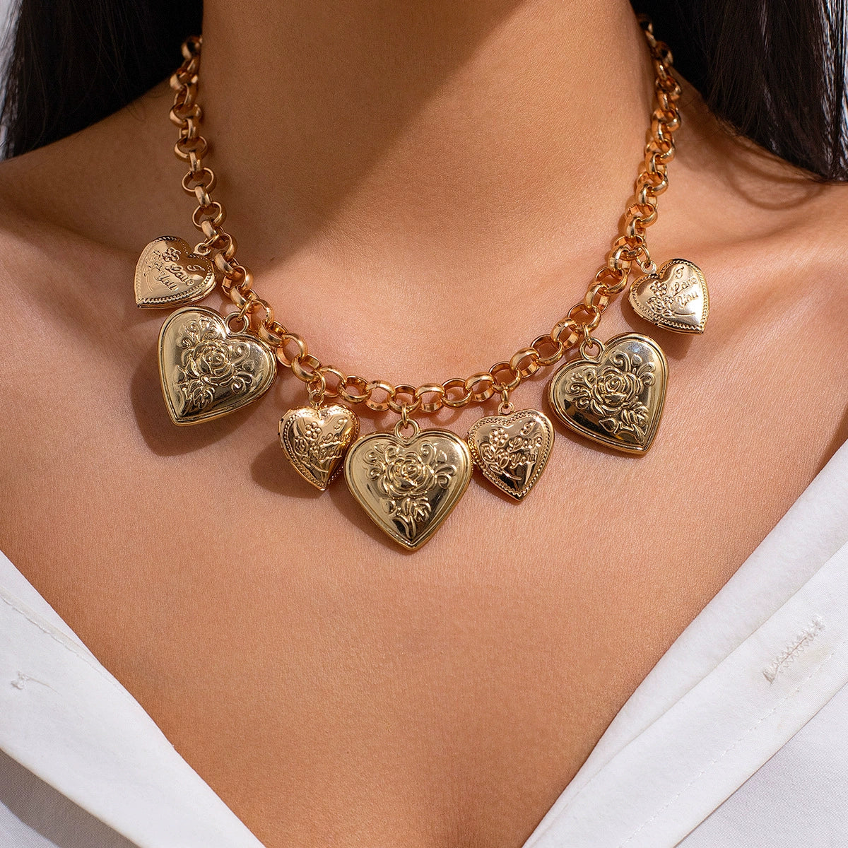 Jewelry Alloy Heart Shape Exaggerated Electroplated Clavicle Chain Necklace - Image 6