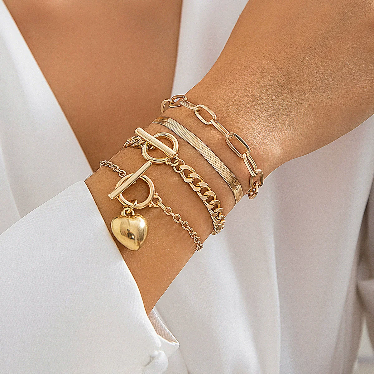 Jewelry Alloy Heart Shape Pendant Bracelet Hip Hop Punk Metal Style Electroplated - Image 3