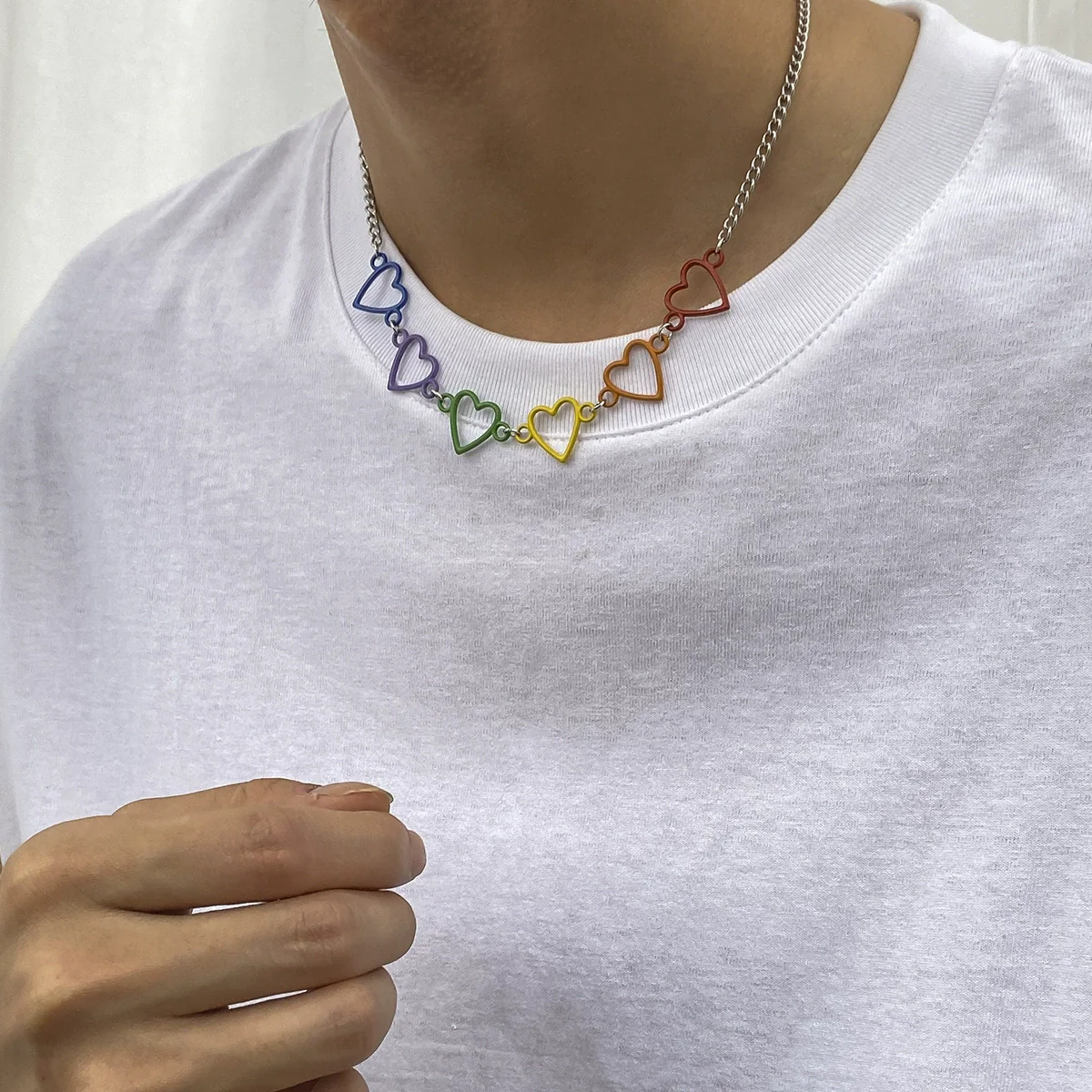 Jewelry Alloy Heart Shaped Geometric Handmade Electroplated Men's Necklace - Image 2