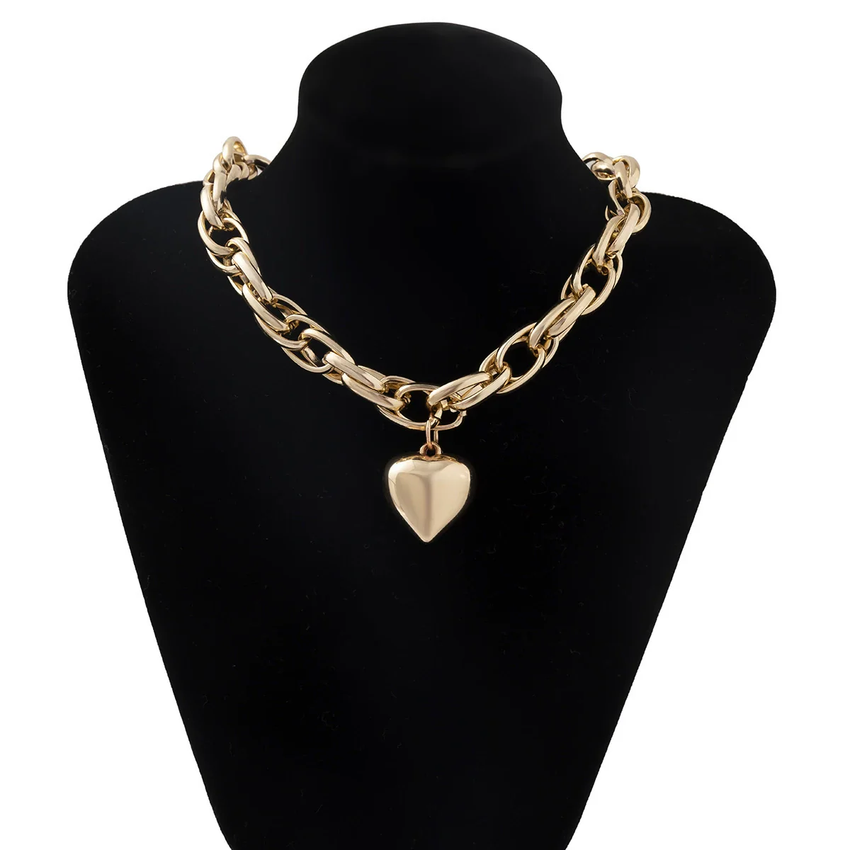 Jewelry Alloy Heart Shaped Pendant Cross Chain Necklace With Geometric Pattern And Electroplating Treatment For Women - Image 5