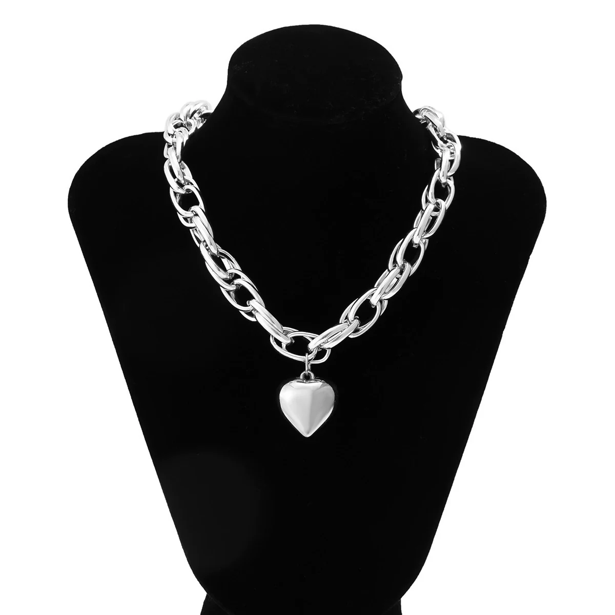 Jewelry Alloy Heart Shaped Pendant Cross Chain Necklace With Geometric Pattern And Electroplating Treatment For Women - Image 7