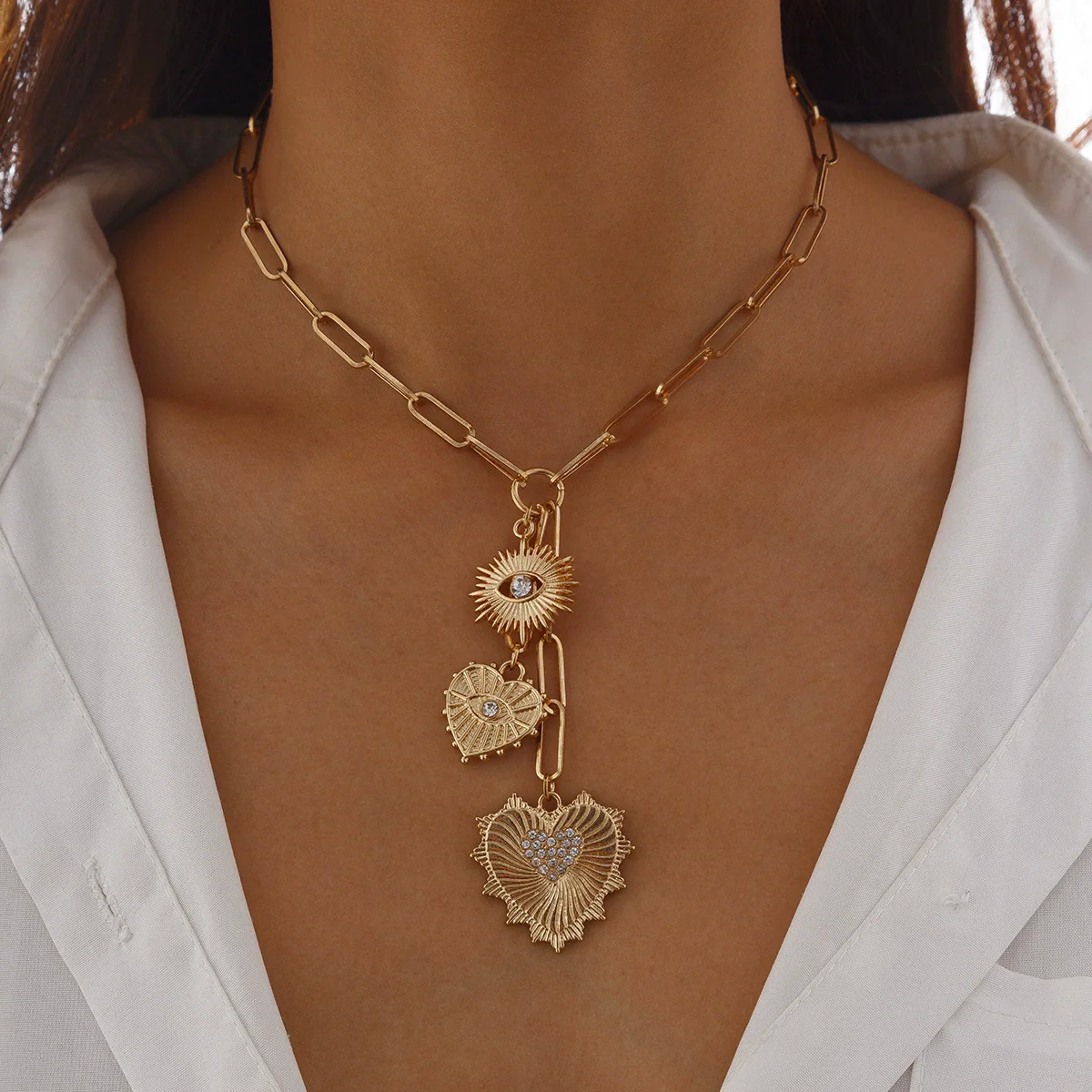 Jewelry Alloy Heartshaped Pendant Clavicle Chain With Zircon And Electroplating For Women