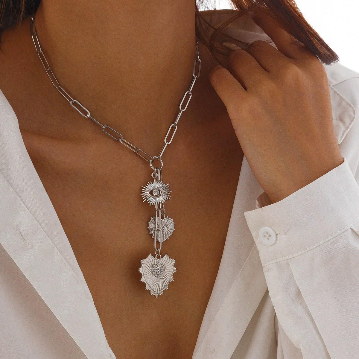 Jewelry Alloy Heartshaped Pendant Clavicle Chain With Zircon And Electroplating For Women - Image 3