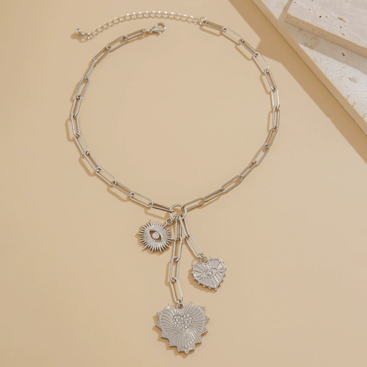 Jewelry Alloy Heartshaped Pendant Clavicle Chain With Zircon And Electroplating For Women - Image 4