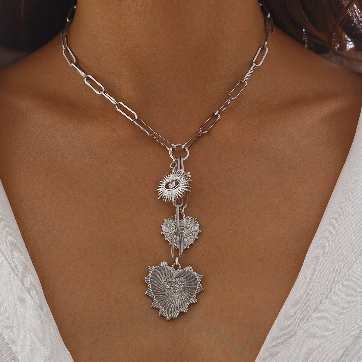 Jewelry Alloy Heartshaped Pendant Clavicle Chain With Zircon And Electroplating For Women - Image 7