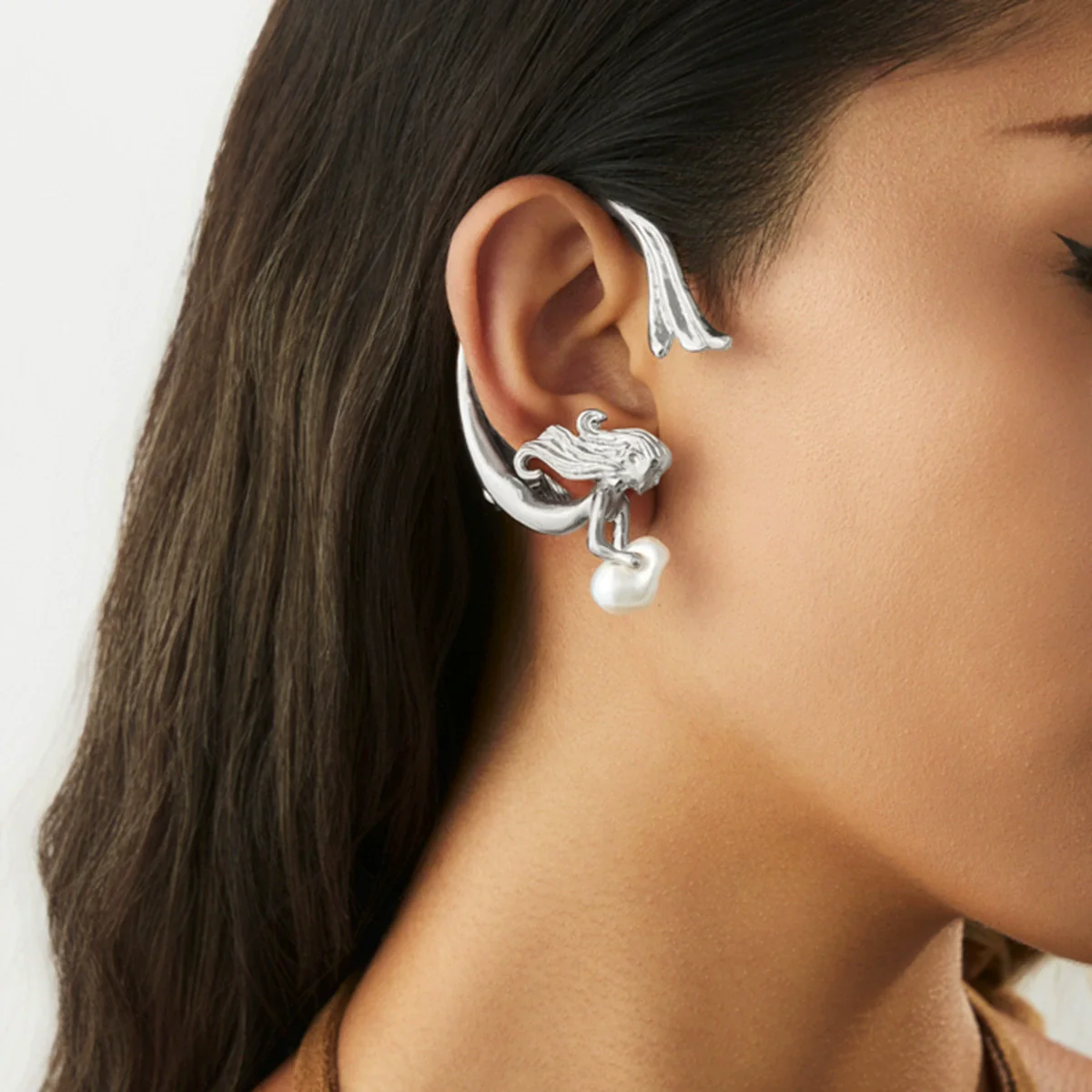 Jewelry Alloy Imitation Pearl Angel Mermaid Ear Clip Ins Style Electroplating - Image 7