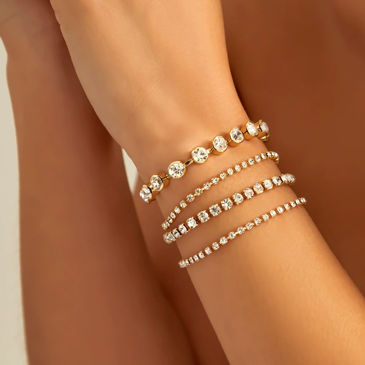Jewelry Alloy Imitation Pearl Retro Geometric Electroplated Bracelet Set For Women - Image 3