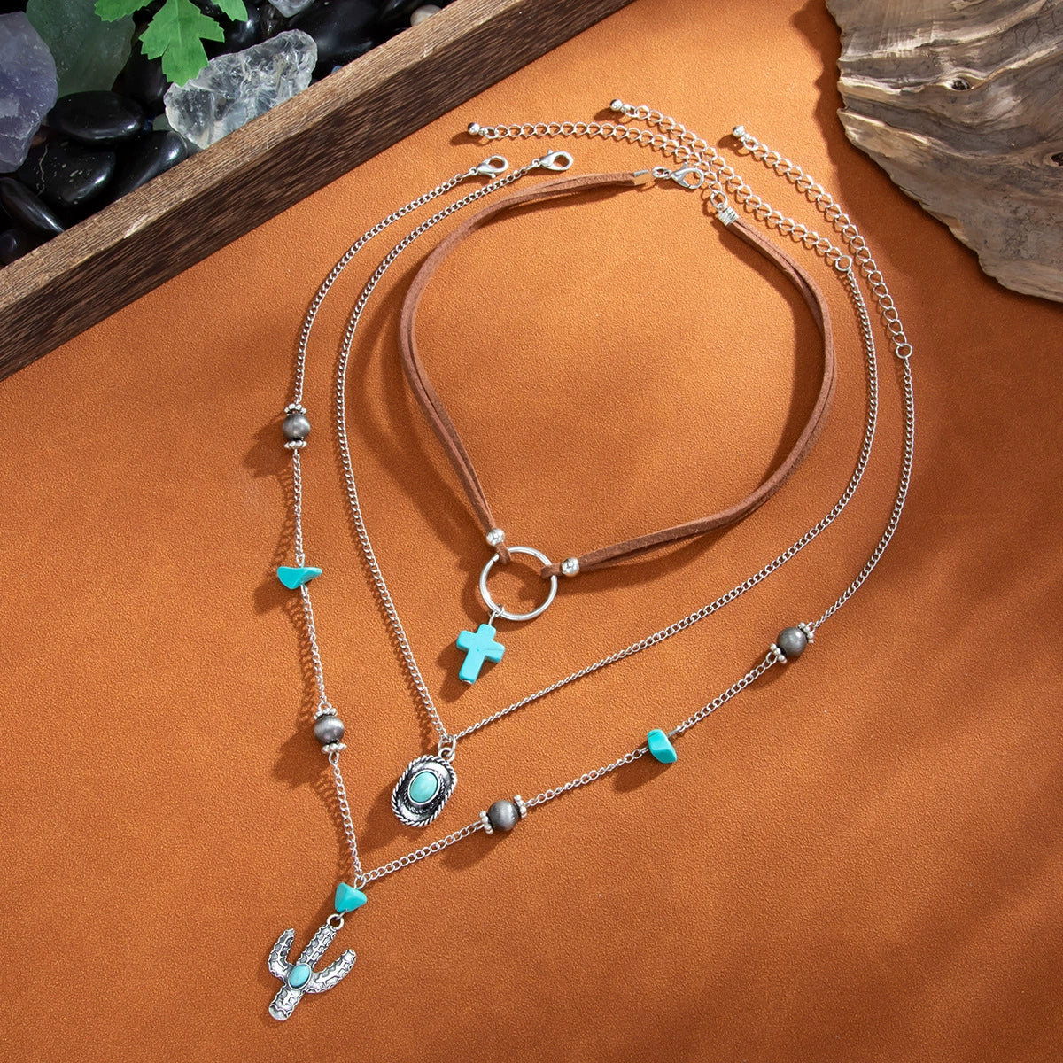 Jewelry Alloy Imitation Turquoise Velvet Woven Tassel Clavicle Chain With Electroplating For Women - Image 4