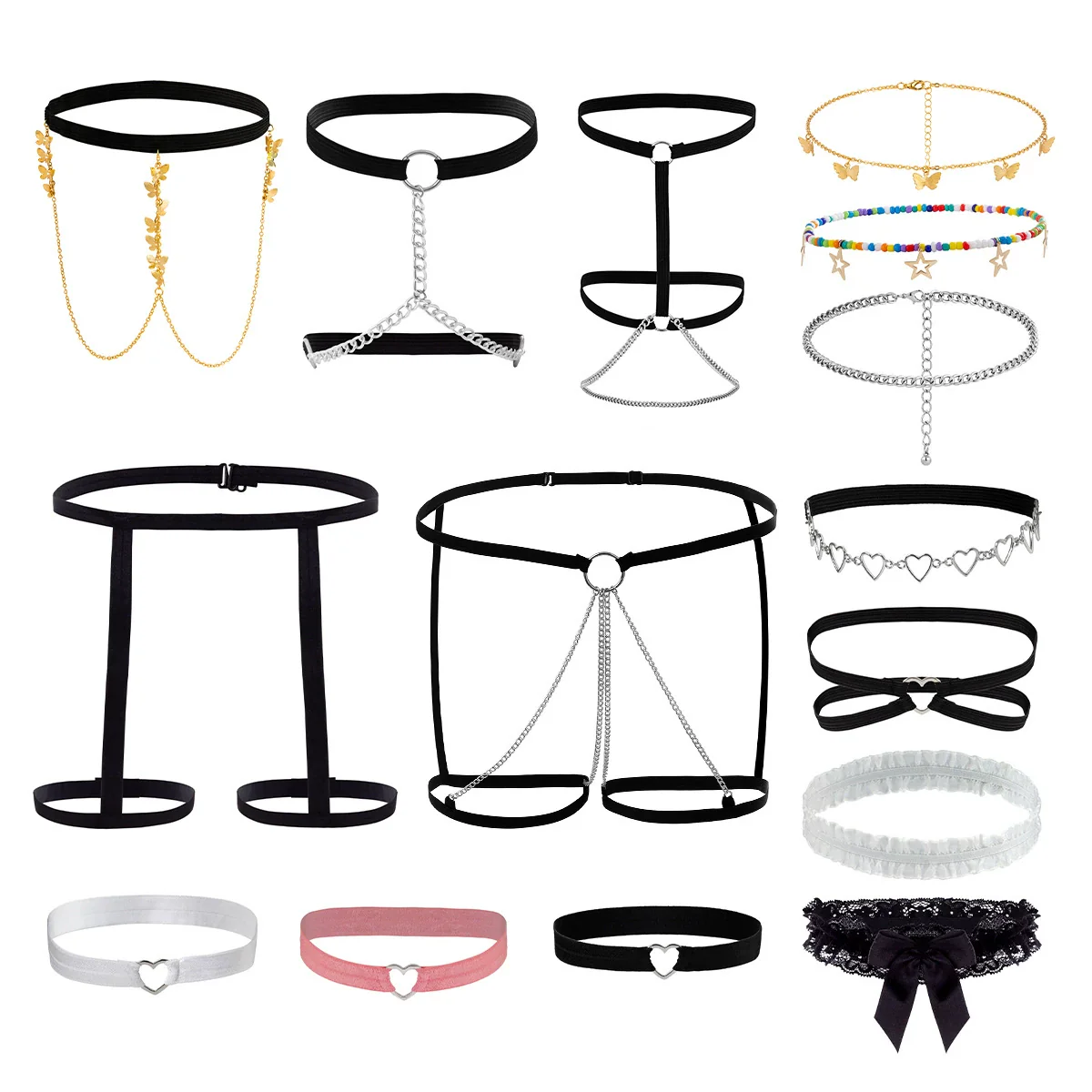 Jewelry Alloy Inlaid With Artificial Gemstones And Semiprecious Stones Fabric Bow Leg Chain For Women - Image 4