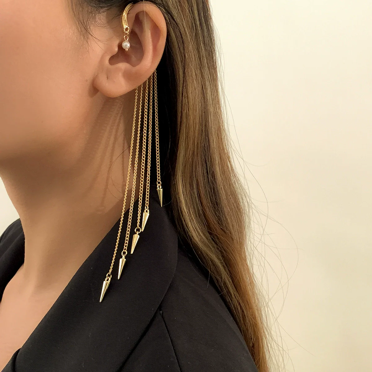 Jewelry Alloy Iron Chain Geometric Tassel Rivet Ear Clip - Image 3