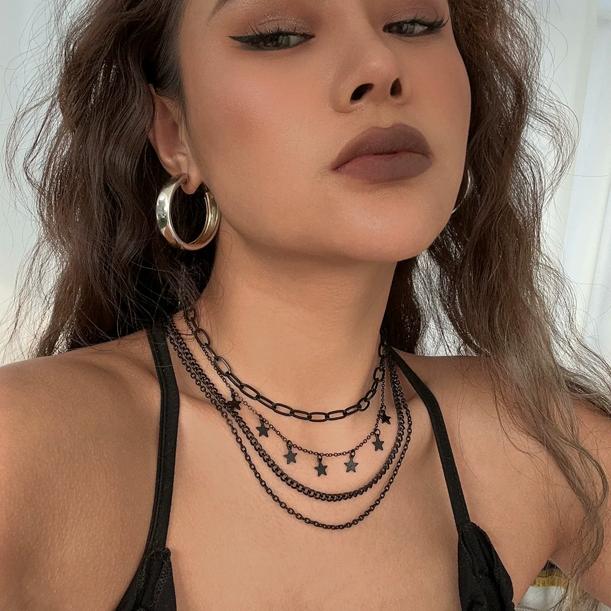 Jewelry Alloy Metal Geometric Open Heart Box Chain Electroplated Tassel Necklace For Women - Image 3
