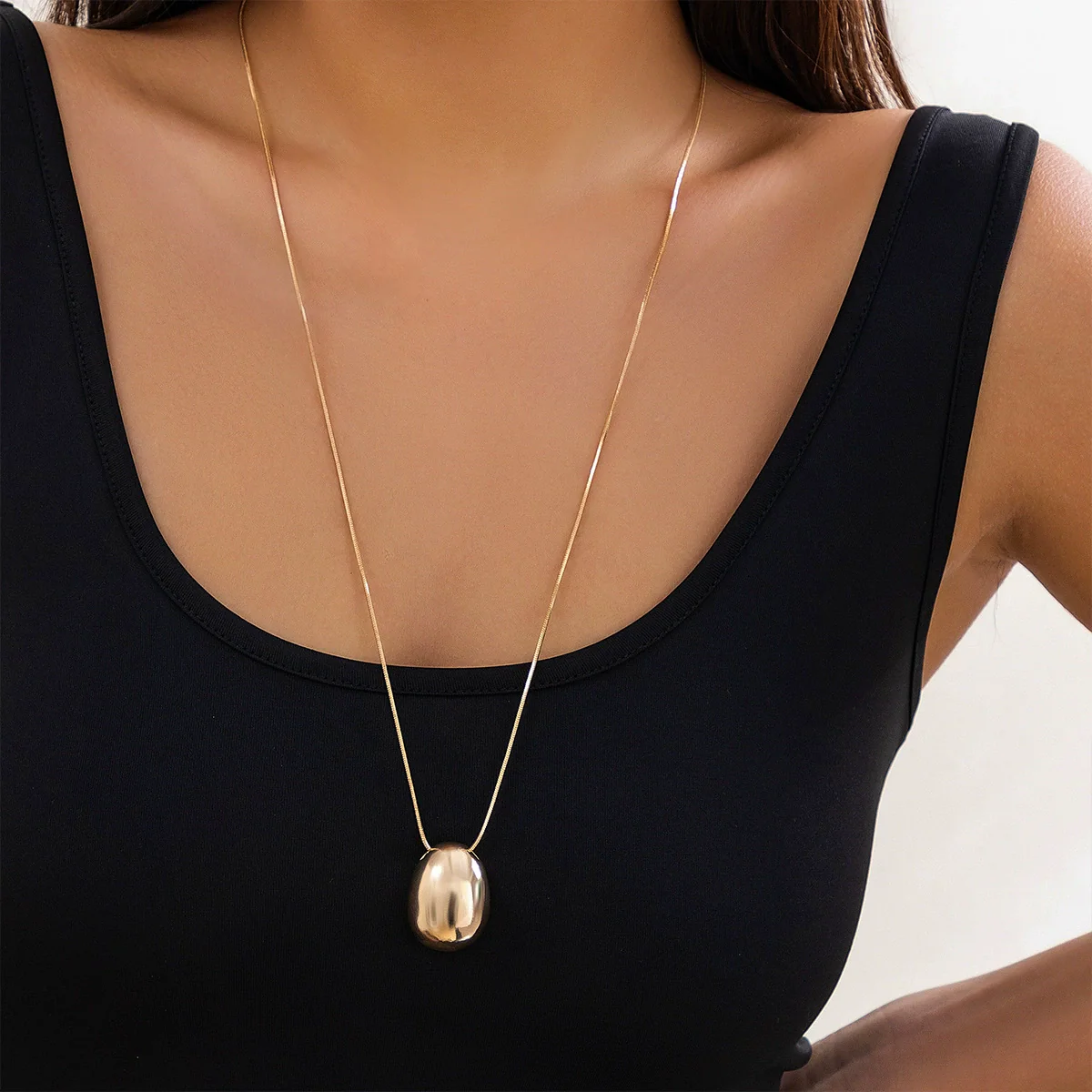 Jewelry Alloy Metal Geometric Teardrop Pendant Snake Bone Chain Electroplated Punk Necklace For Women - Image 9