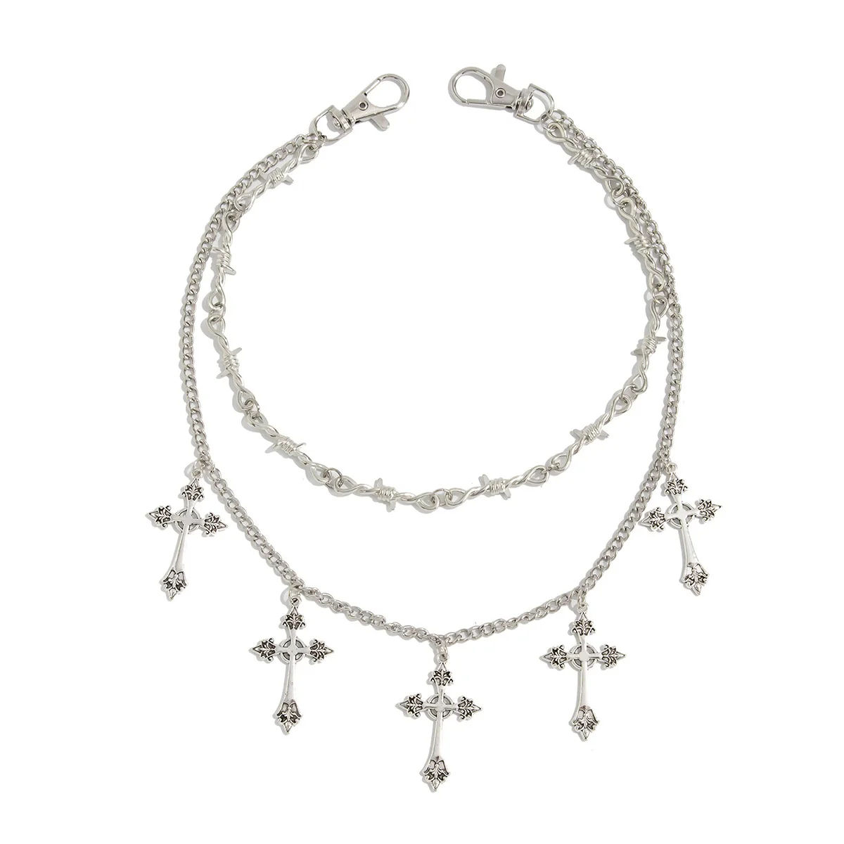 Jewelry Alloy Minimalist Style Diamondstudded Cross Pendant Multilayer Unisex Waist Chain With Multiple Circles And Lobster Clasp - Image 5