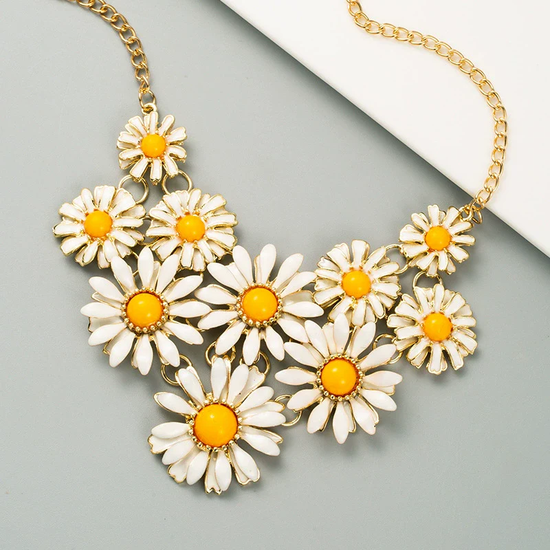 Jewelry Alloy Mixed Gem Inlay Dripping Oil Flowers Style Women's Necklace - Image 4