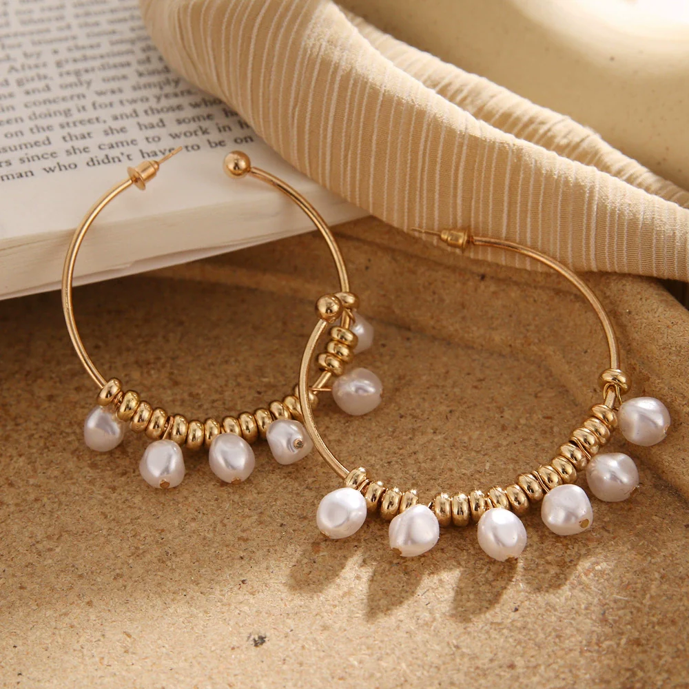 Jewelry Alloy Pearl Geometric Irregular Electroplated Earrings - Image 3