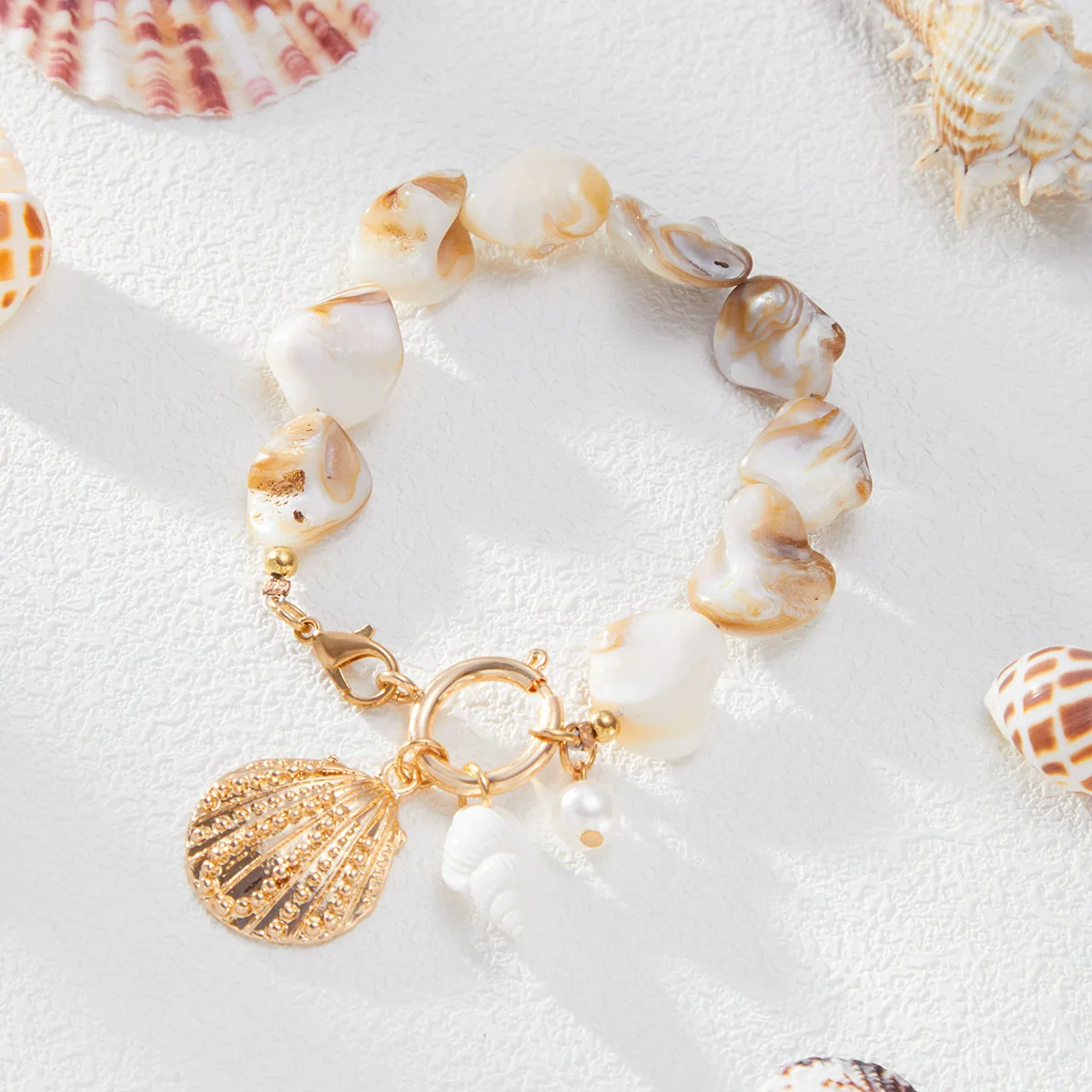Jewelry Alloy Pearl Shell Geometric Handmade Irregular Ocean Style Women's Necklace Bracelet - Image 6