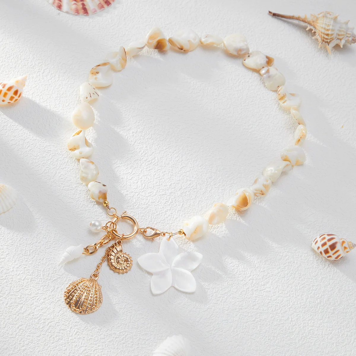 Jewelry Alloy Pearl Shell Geometric Handmade Irregular Ocean Style Women's Necklace Bracelet - Image 7