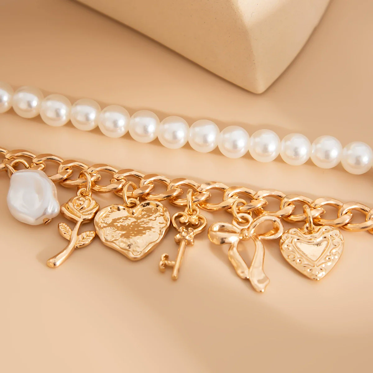 Jewelry Alloy Pendant Bracelet With Imitation Pearl Aluminum Chain Geometric Style Starfish Shell Electroplating For Women - Image 4