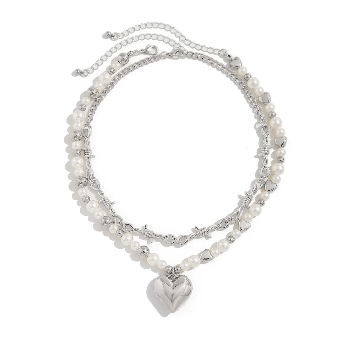 Jewelry Alloy Pendant Necklace With Imitation Pearl Beaded Clavicle Chain Heart Shape Electroplating Versatile Style For Women - Image 5