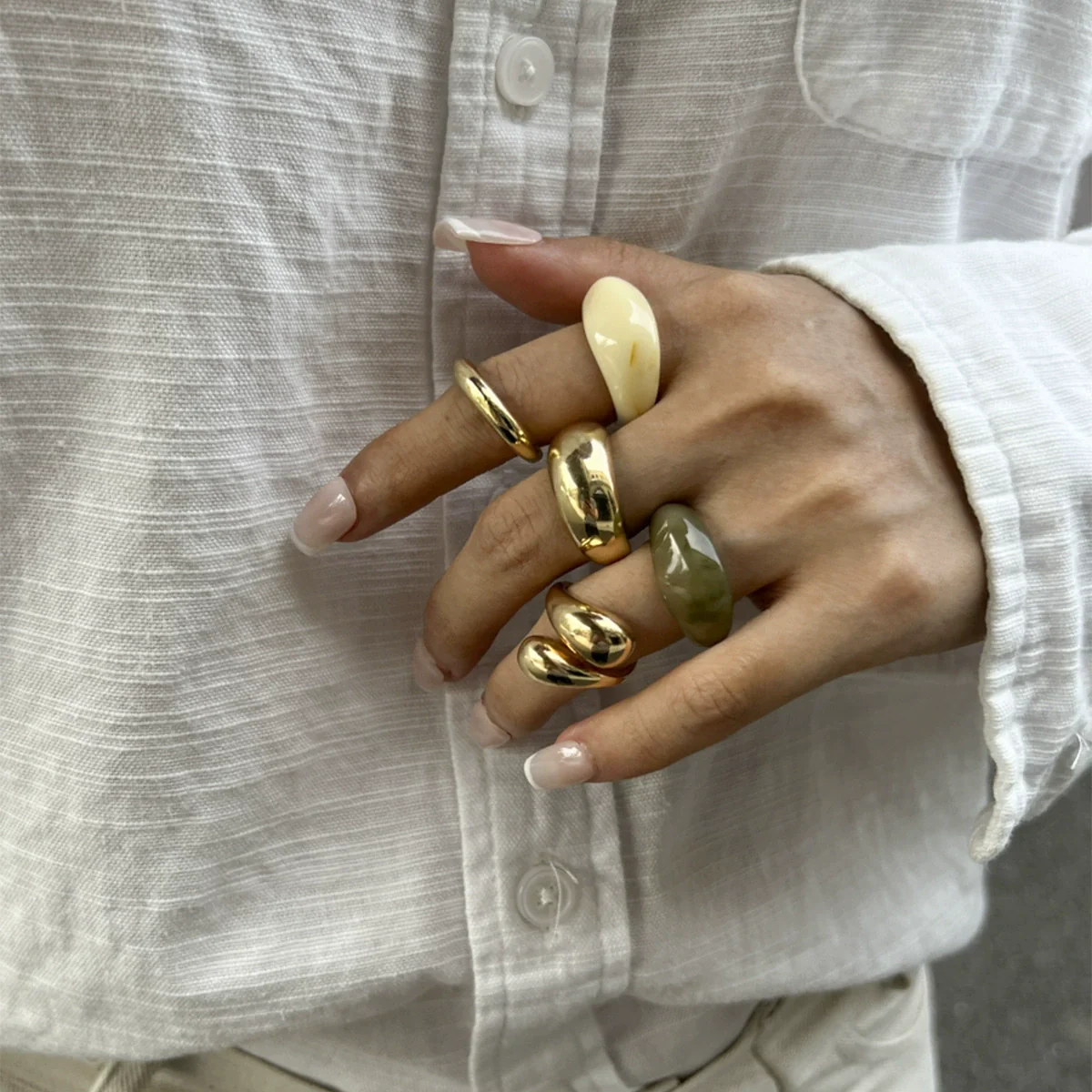 Jewelry Alloy Resin Geometric Water Drop Hug Ring Electroplating Minimalist Style