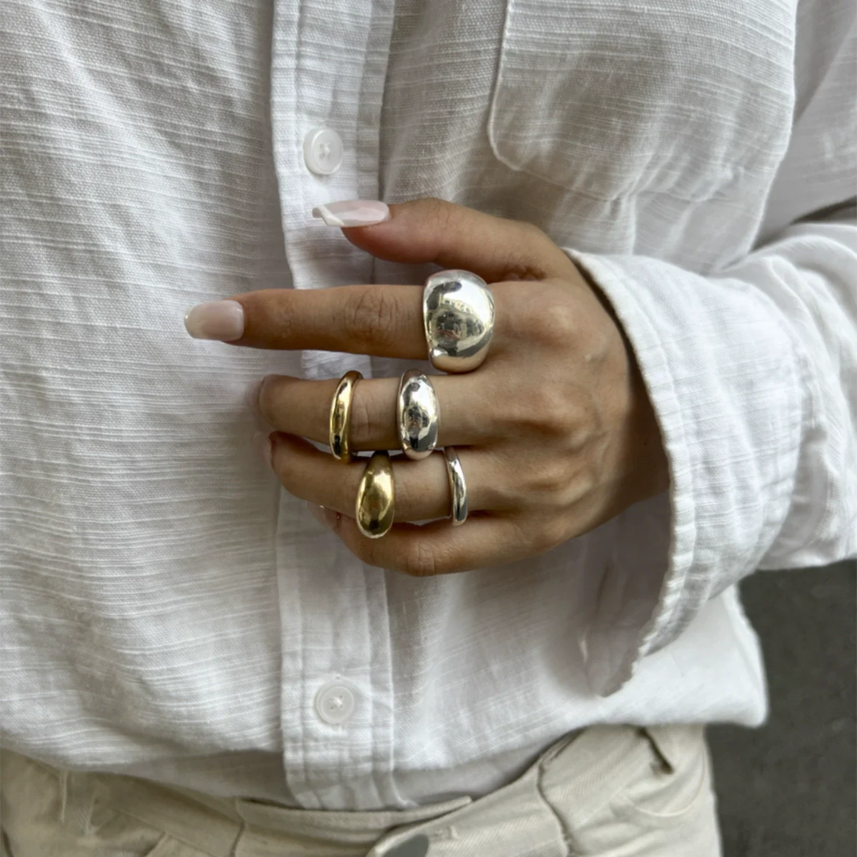 Jewelry Alloy Resin Geometric Water Drop Hug Ring Electroplating Minimalist Style - Image 2