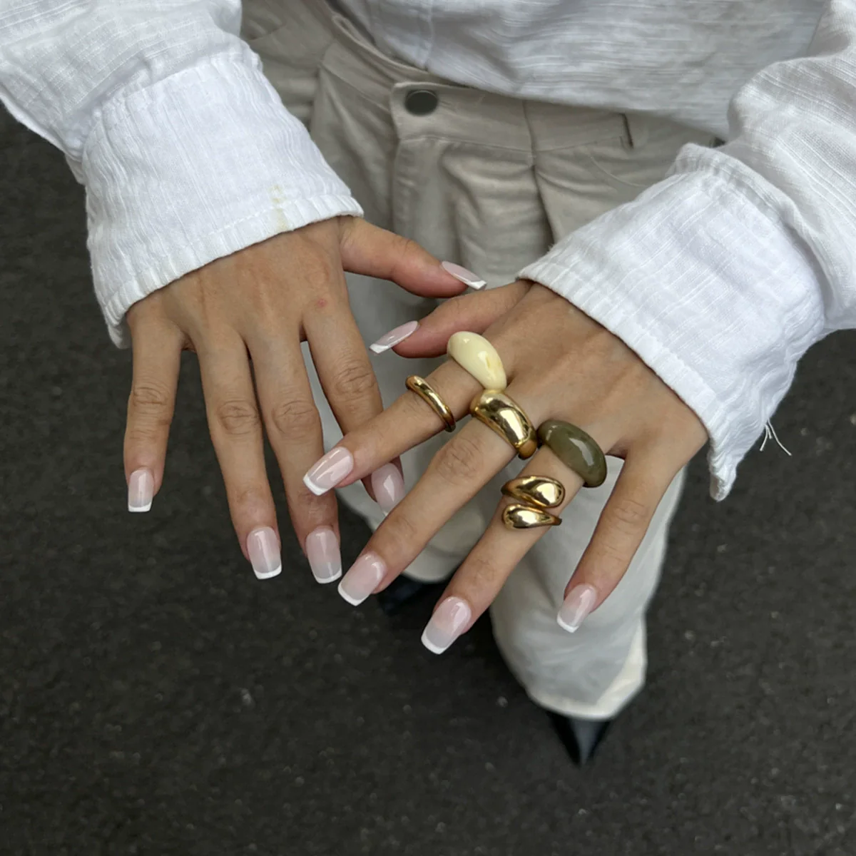 Jewelry Alloy Resin Geometric Water Drop Hug Ring Electroplating Minimalist Style - Image 3