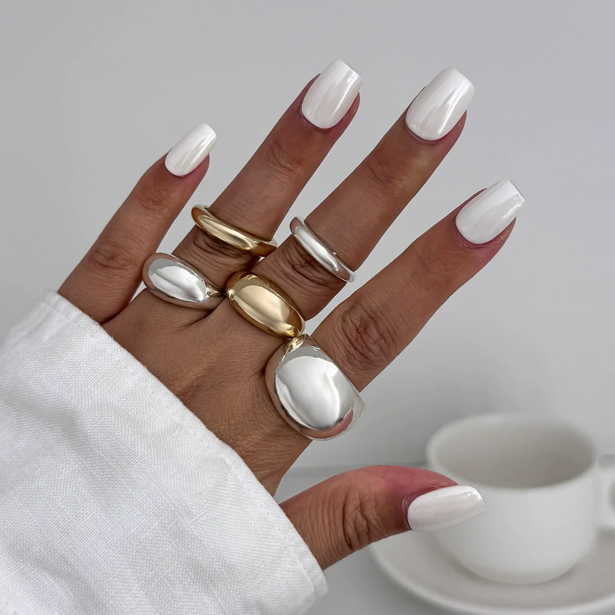 Jewelry Alloy Resin Geometric Water Drop Hug Ring Electroplating Minimalist Style - Image 6